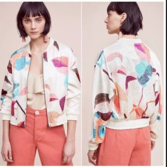 Anthropologie Elevenses Geo Zip Up Bomber Jacket - Picture 1 of 8